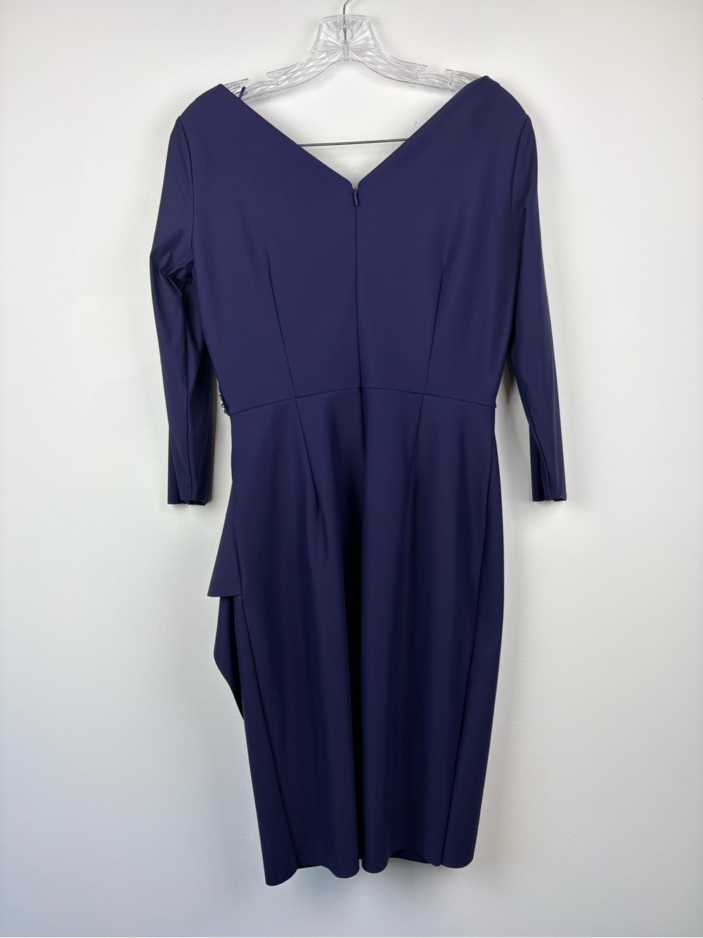 Alex Evenings Diana Cascade Ruffle Sheath Contour Dress Navy Blue Sz 8 - Picture 13 of 14